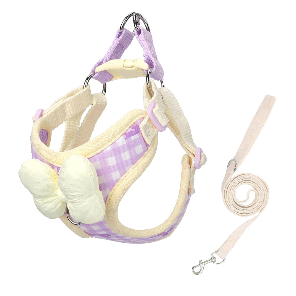 Cute Bow Dog Harness and Leash Set – Adjustable Soft Vest Harness for Small Dogs, Breathable No Pull Puppy Harness