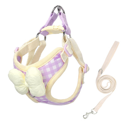 Cute Bow Dog Harness and Leash Set – Adjustable Soft Vest Harness for Small Dogs, Breathable No Pull Puppy Harness