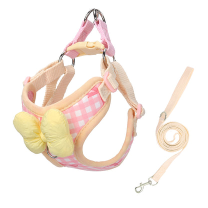 Cute Bow Dog Harness and Leash Set – Adjustable Soft Vest Harness for Small Dogs, Breathable No Pull Puppy Harness