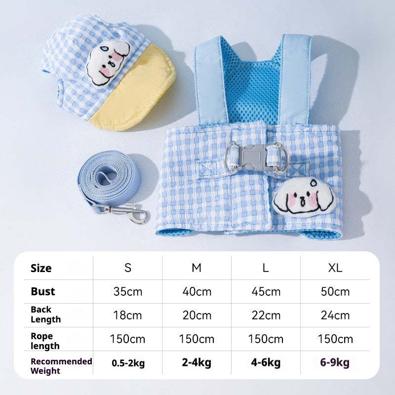 Cute Dog Harness Set with Leash & Hat – Adjustable Breathable Puppy Vest Harness for Small Dogs