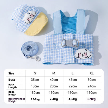 Cute Dog Harness Set with Leash & Hat – Adjustable Breathable Puppy Vest Harness for Small Dogs