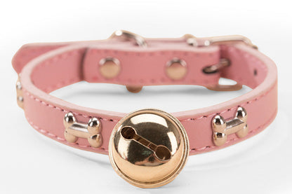 Leather Pet Collar with Bell | Adjustable Cat & Small Dog Collar with Paw Studs | Cute Pet Collar | HipiDogs