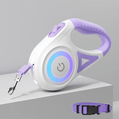 LED Retractable Dog Leash | USB Rechargeable Pet Leash with RGB Light Ring | Automatic Extendable Leash for Small & Medium Dogs | HipiDogs