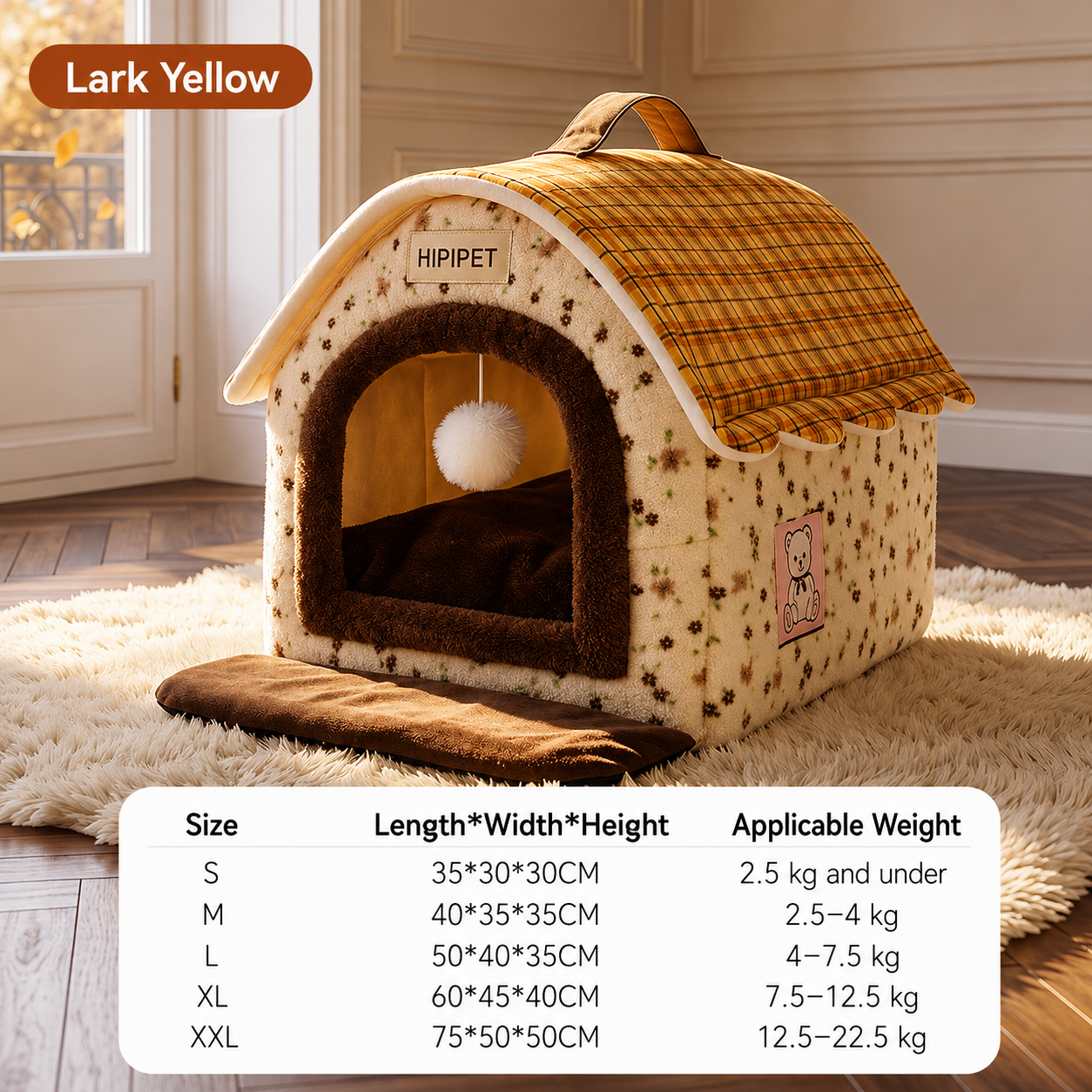 HipiDogs Cozy Plush Pet House | Warm Washable Cat & Small Dog Bed