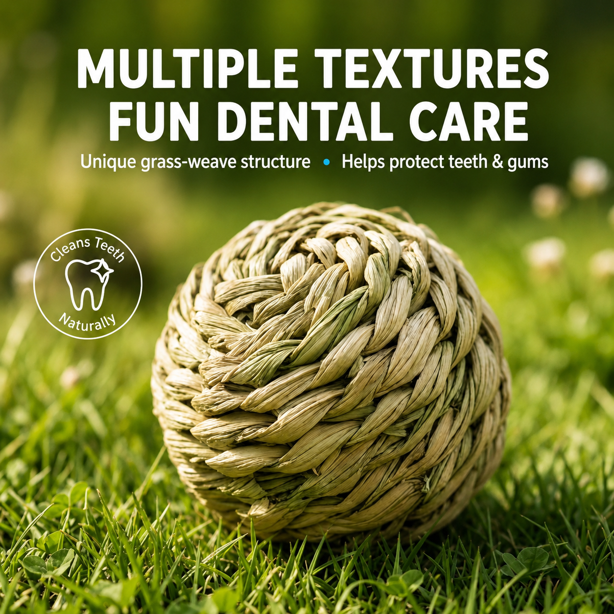 HipiDogs Natural Woven Dog Chew Ball | Durable Interactive Teeth Cleaning Toy