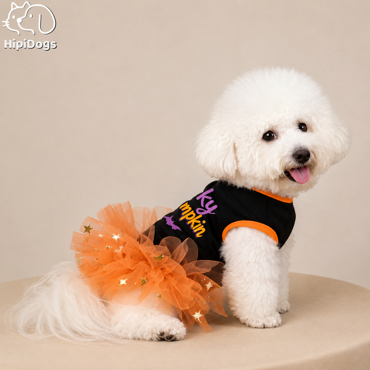 Spooky Pumpkin Halloween Dog Dress – Black & Orange Tutu Pet Costume