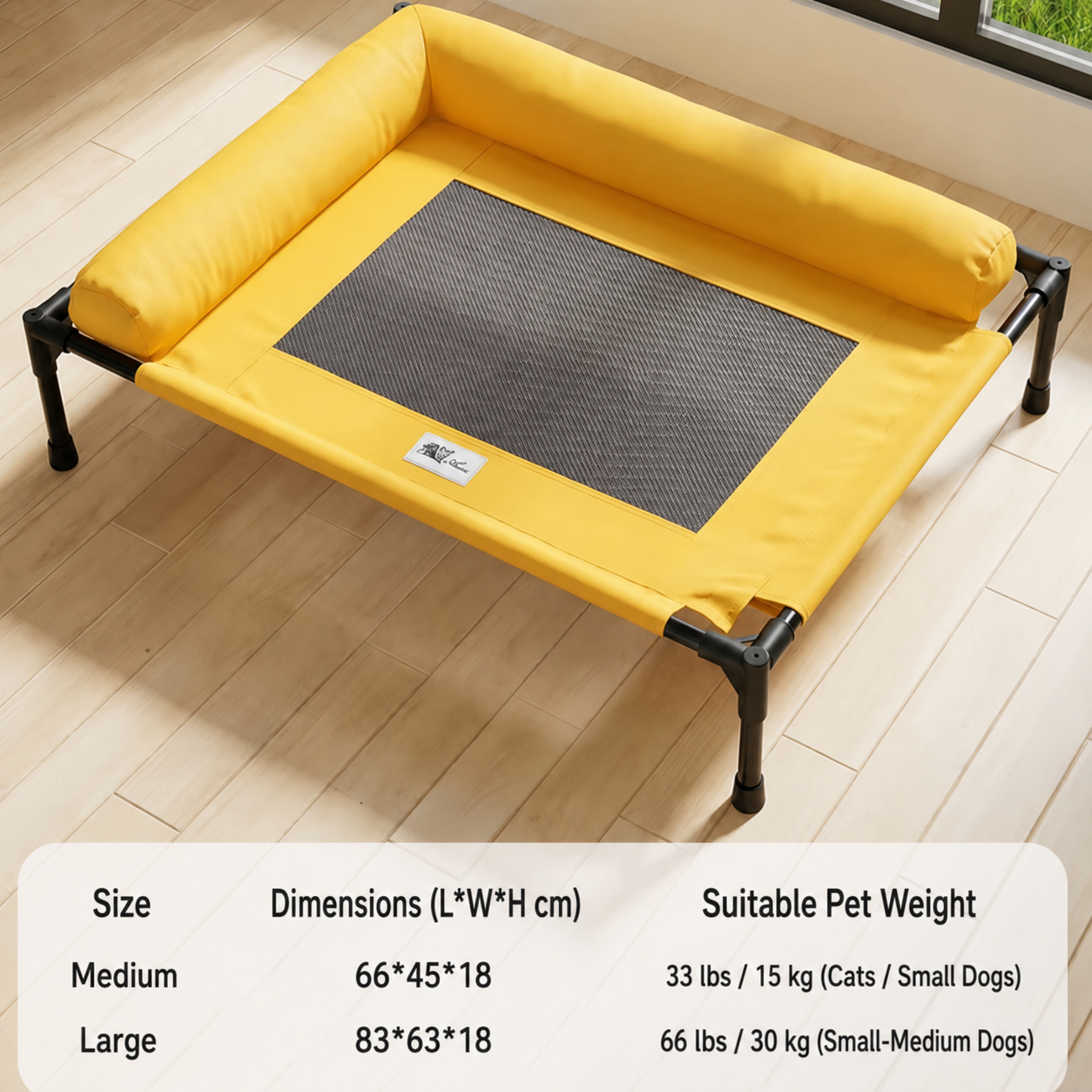 HipiDogs Elevated Cooling Dog Bed with Bolster | Raised Pet Cot