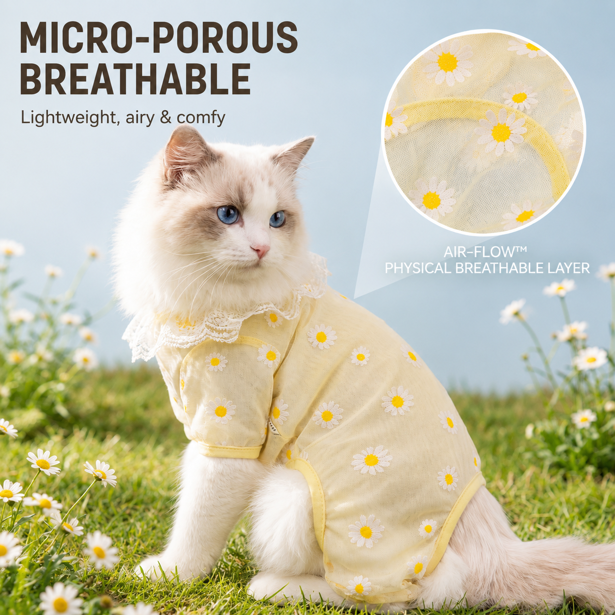 HipiDogs Daisy Anti-Shedding Cat Recovery Suit | Breathable Protective Onesie