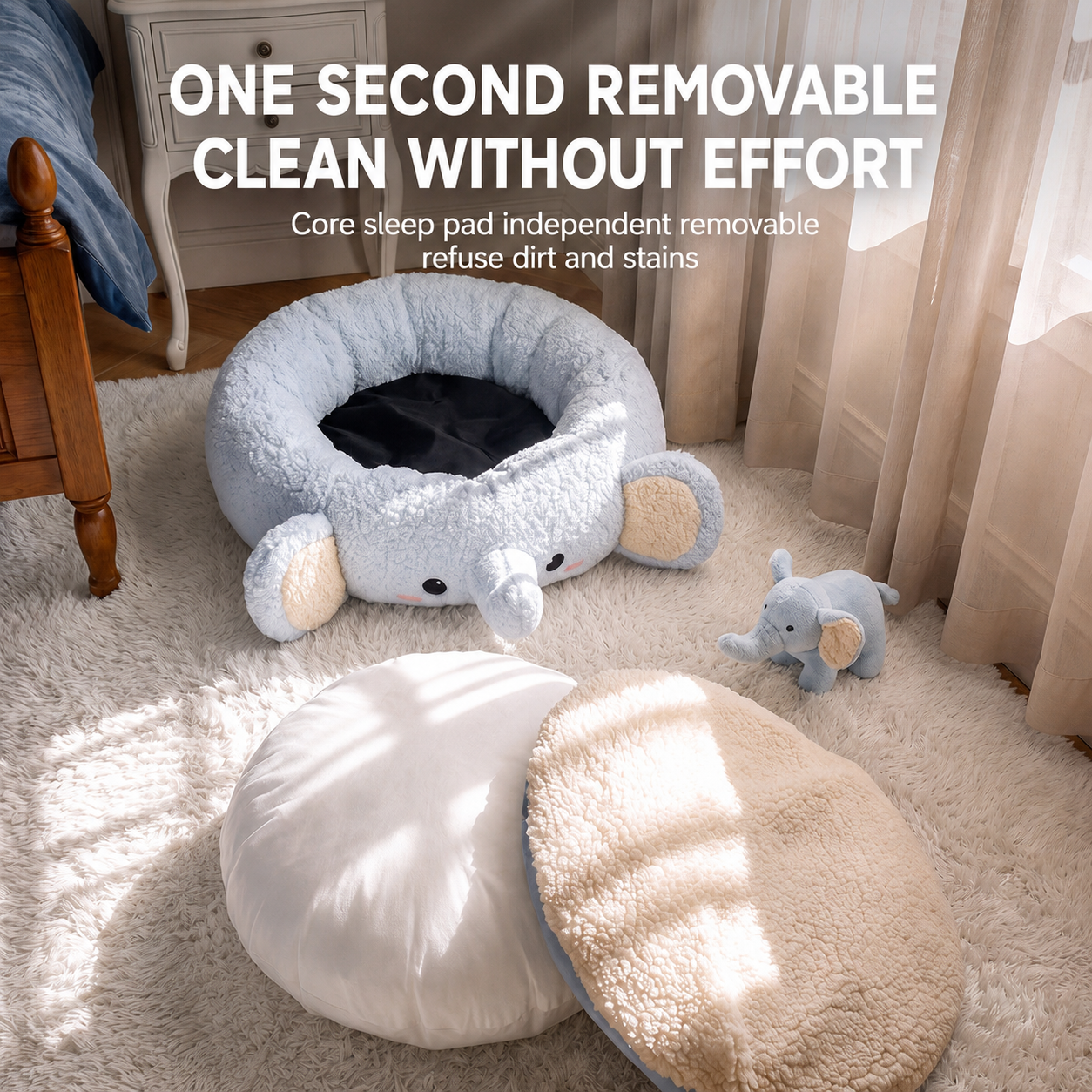 Cute Cartoon Plush Pet Bed for Dogs & Cats – Cozy Round Nest with Raised Sides