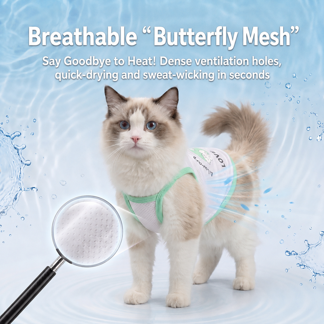 HipiDogs Cooling Mesh Cat Harness Vest | Breathable Summer Walking Harness