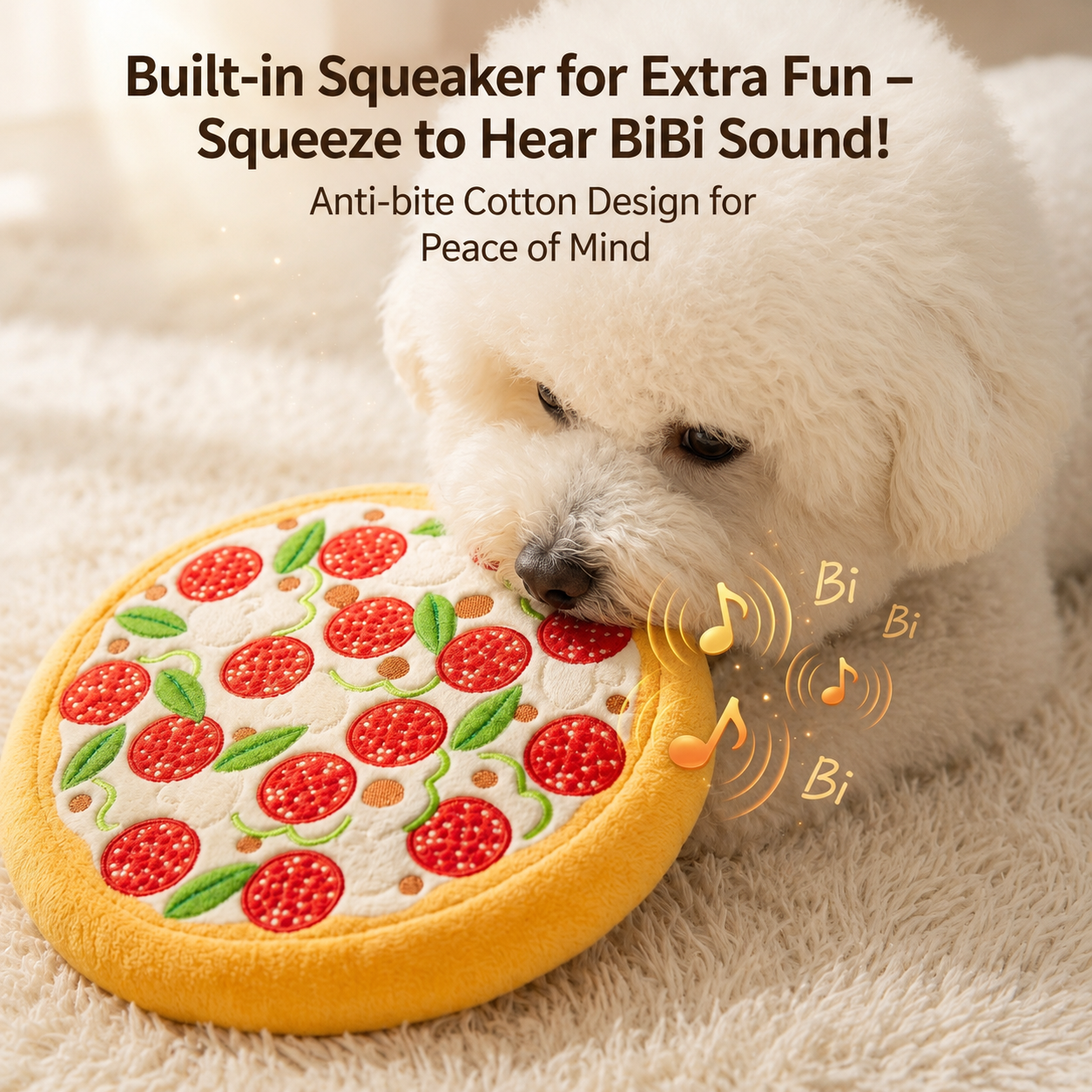 Cute Plush Dog Toy – Pizza & Lion Round Squeaky-Style Play Toy