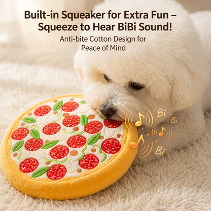 Cute Plush Dog Toy – Pizza & Lion Round Squeaky-Style Play Toy