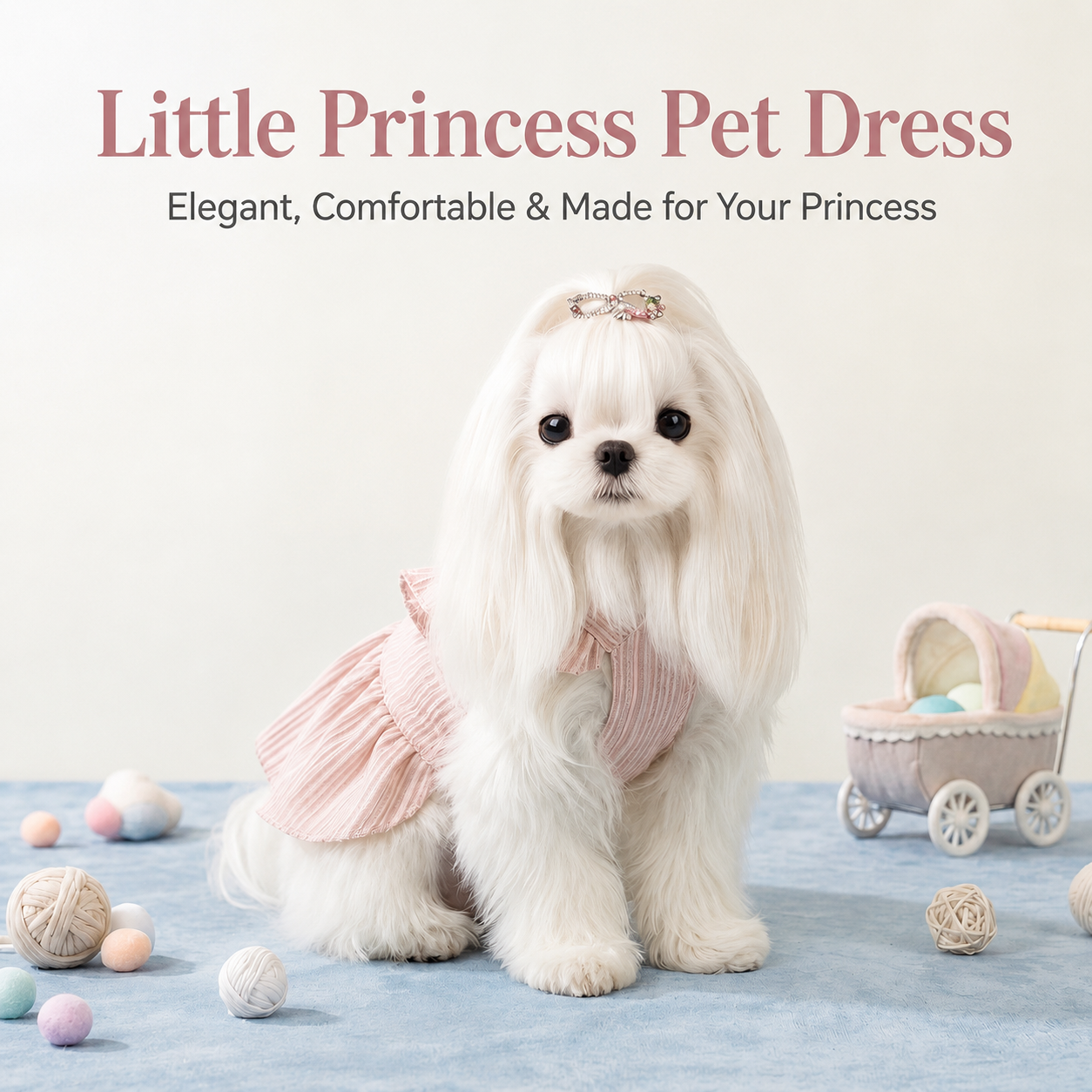 HipiDogs Elegant Harness Dress | Pleated Pet Dress with Matching Leash