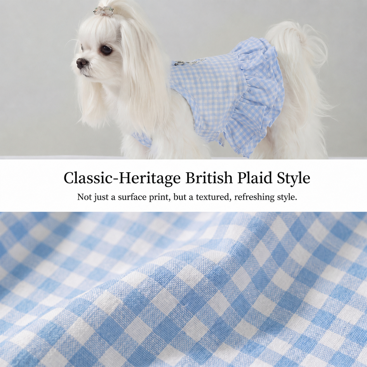 HipiDogs Gingham Ruffle Dog Harness Dress | Cute Plaid Pet Outfit