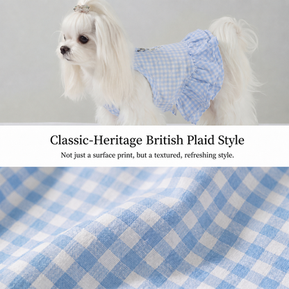 HipiDogs Gingham Ruffle Dog Harness Dress | Cute Plaid Pet Outfit
