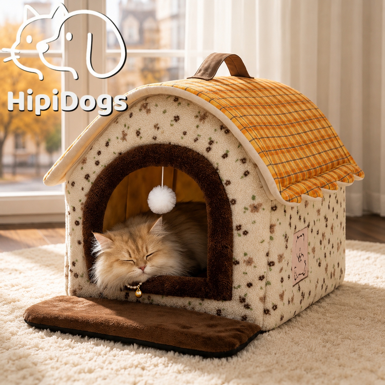 HipiDogs Cozy Plush Pet House | Warm Washable Cat & Small Dog Bed