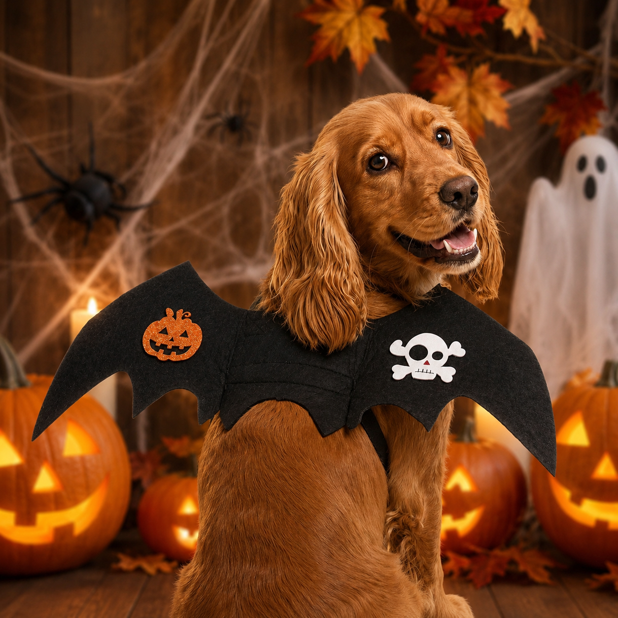 Halloween Bat Wings Pet Costume – Black Pumpkin & Ghost Wings for Dogs and Cats