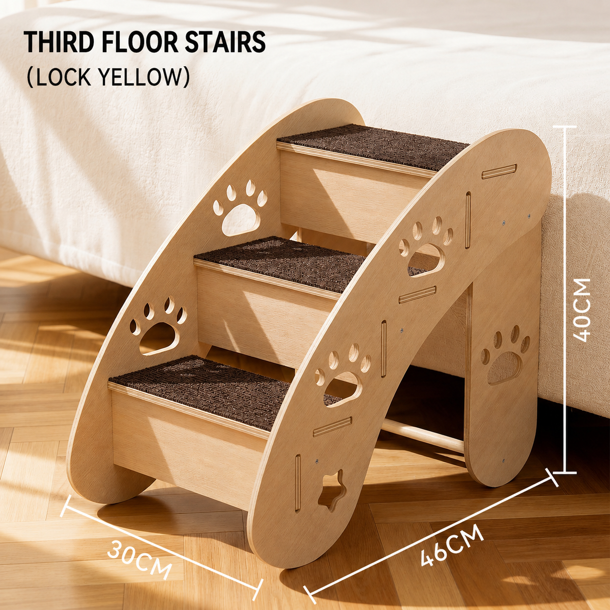 Wooden Pet Ramp & Staircase – Foldable Bedside Steps with Scratch Pads for Dogs and Cats