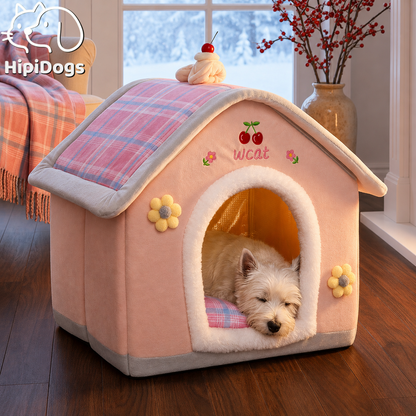 Cozy Indoor Dog House Bed – Plush Insulated Pet Tent with Removable Cushion for Cats & Dogs