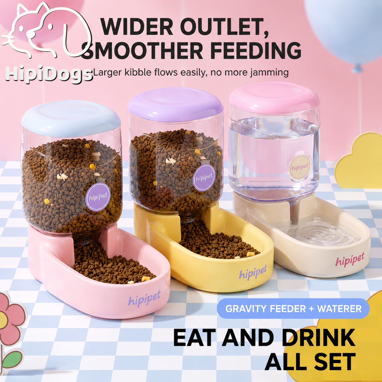 HipiDogs Automatic Gravity Pet Feeder & Water Dispenser Set | Food & Water Station for Dogs and Cats