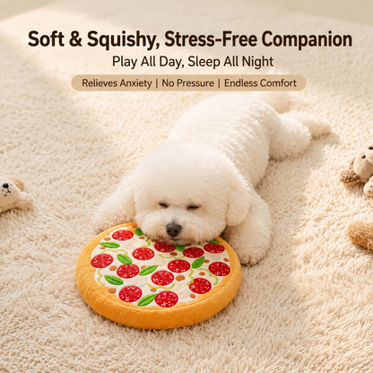 Cute Plush Dog Toy – Pizza & Lion Round Squeaky-Style Play Toy