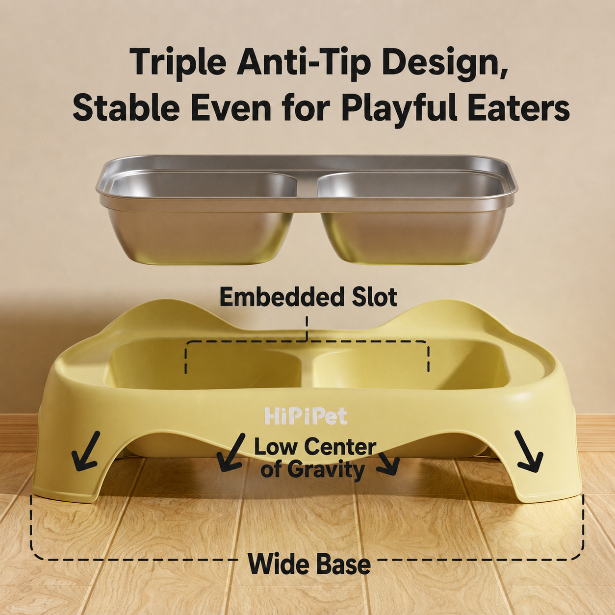 HipiDogs Elevated Double Pet Bowl | Stainless Steel Food & Water Feeder