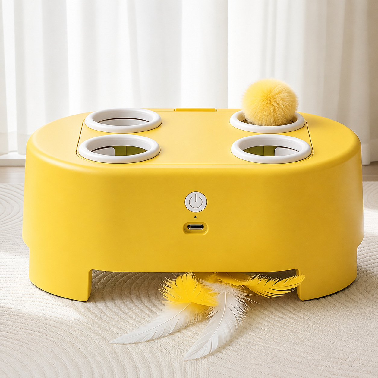 Interactive Automatic Cat Toy with Moving Feather & Pom-Pom
