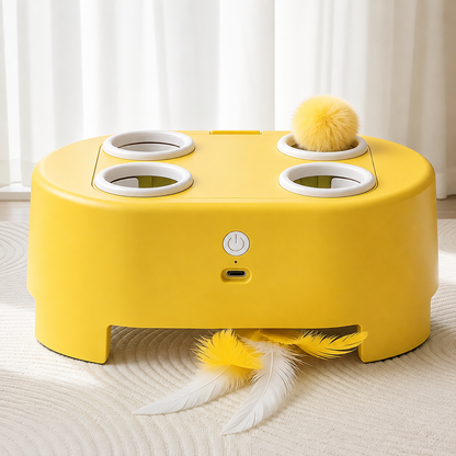 Interactive Automatic Cat Toy with Moving Feather & Pom-Pom