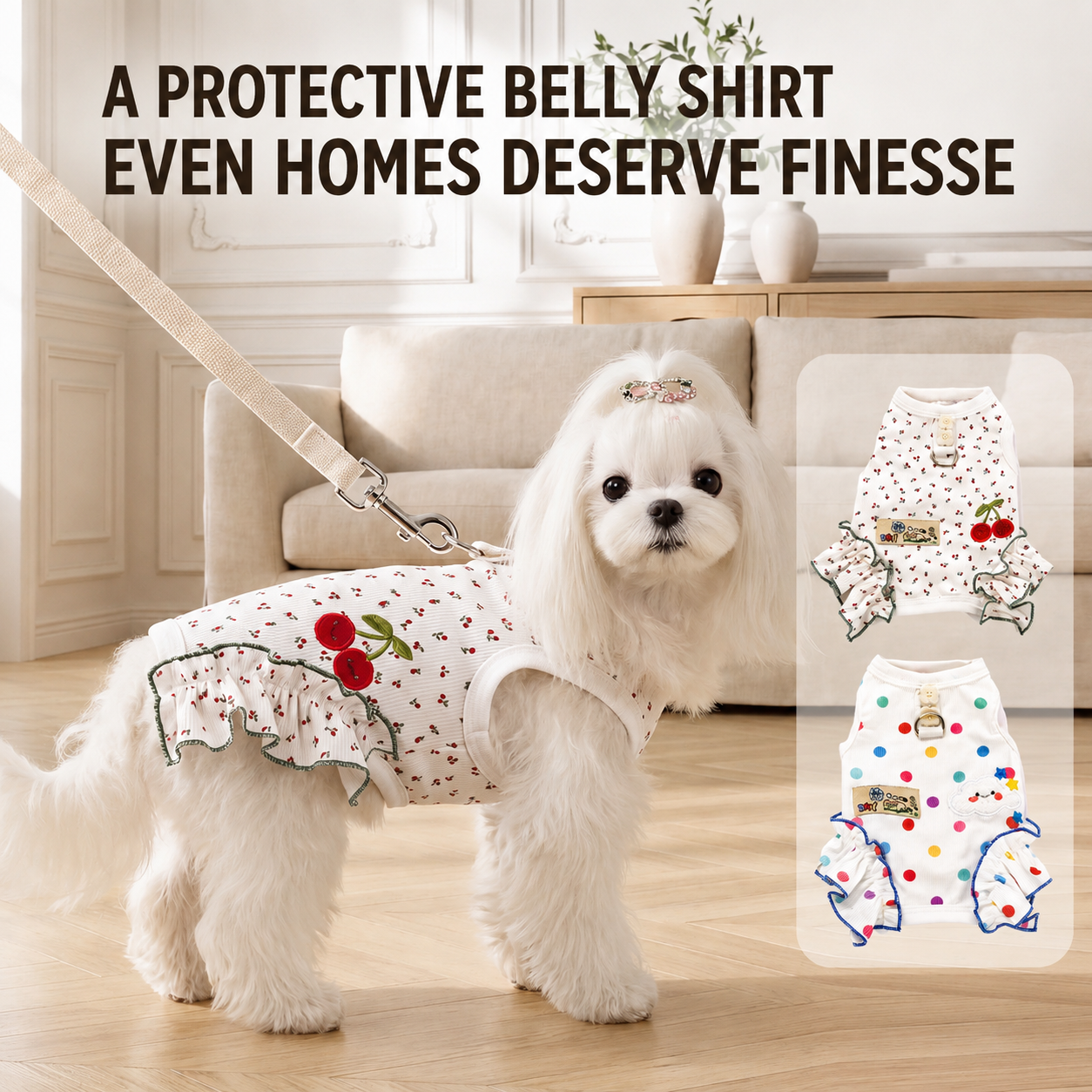 Cherry Ruffle Dog Harness Vest – Cute Printed Walking Harness with Leash Attachment