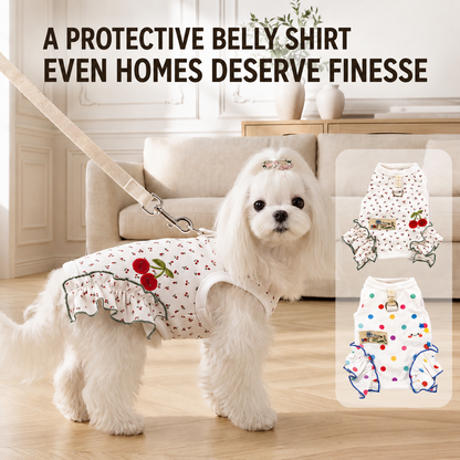 Cherry Ruffle Dog Harness Vest – Cute Printed Walking Harness with Leash Attachment