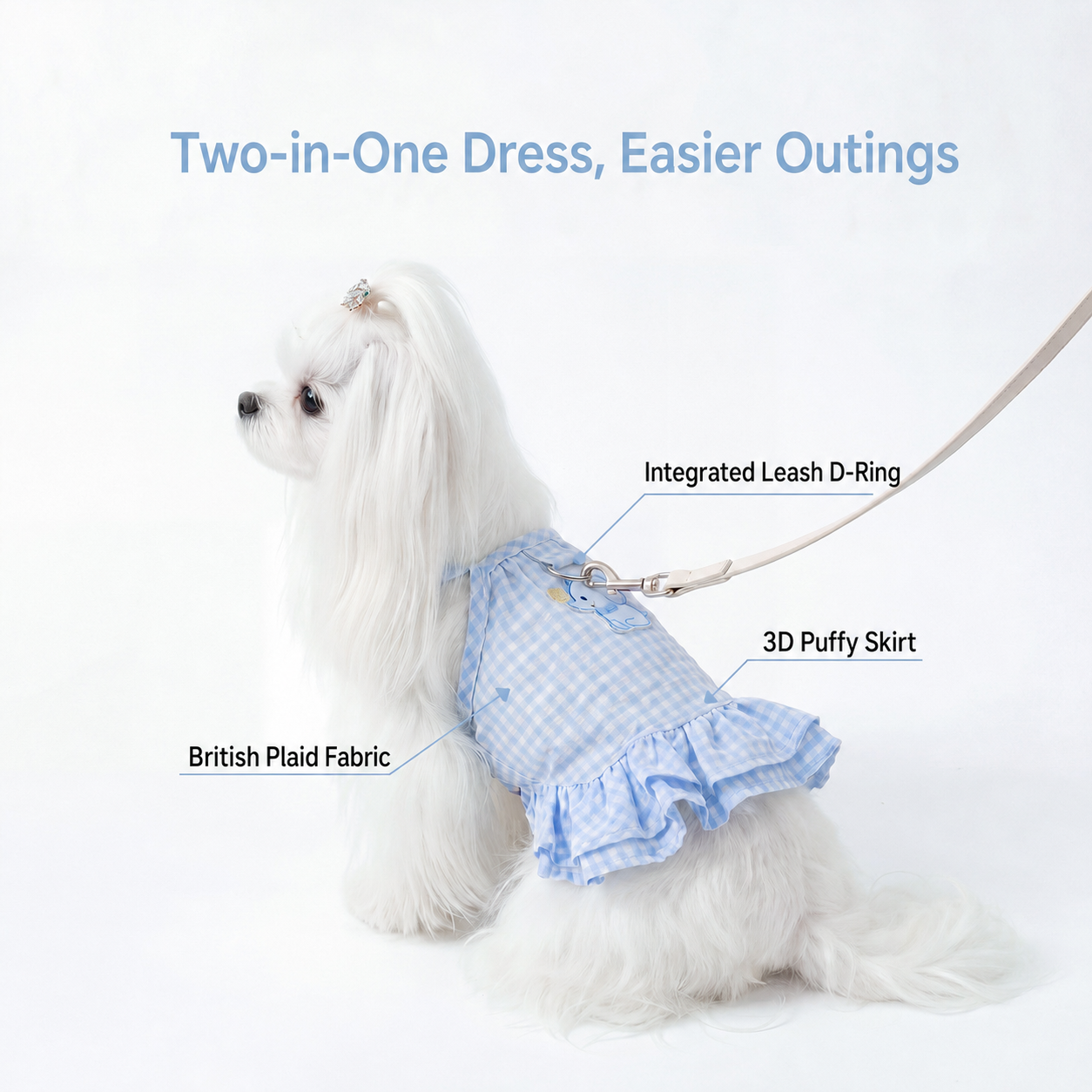HipiDogs Gingham Ruffle Dog Harness Dress | Cute Plaid Pet Outfit