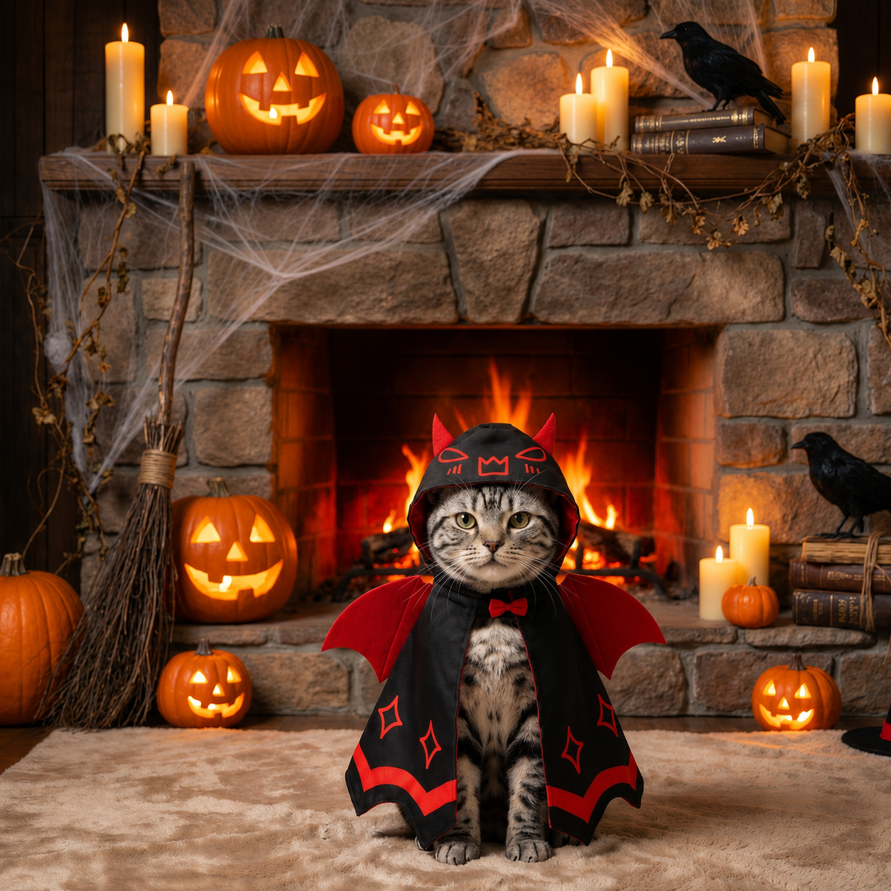 Halloween Cat Costume – Vampire Bat Cape with Hood & Wings for Cats and Small Dogs