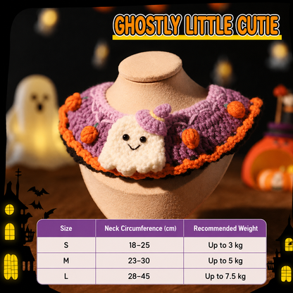 Crochet Halloween Pet Collar – Handmade Ghost Pumpkin Cat & Dog Costume Neckwear