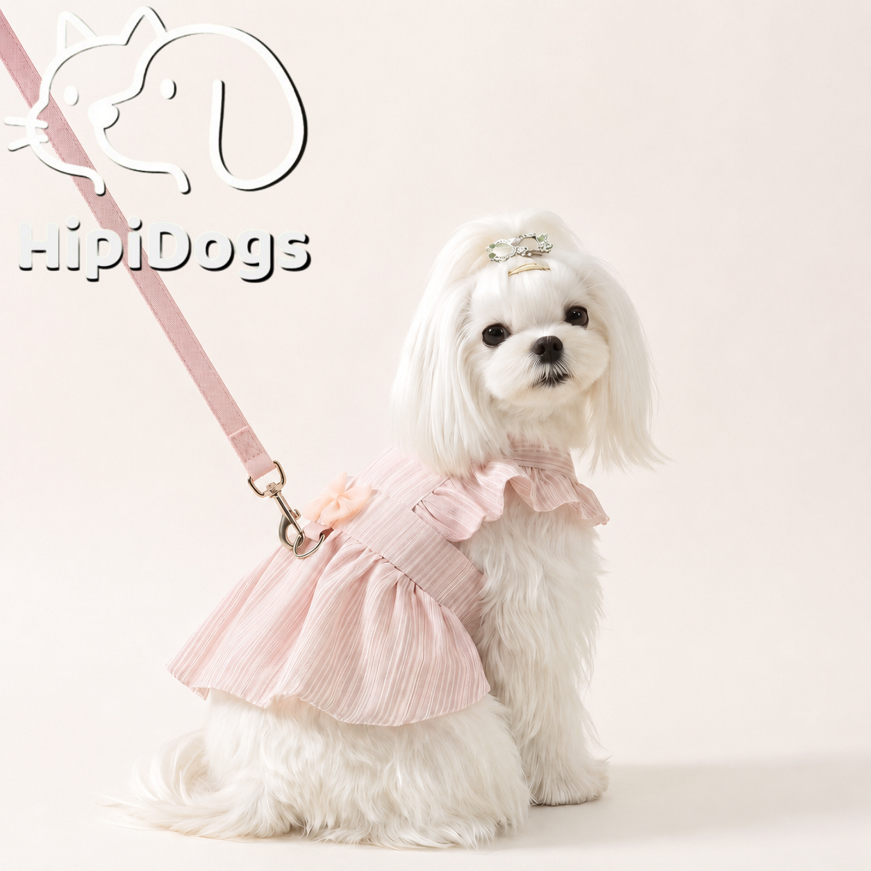 HipiDogs Elegant Harness Dress | Pleated Pet Dress with Matching Leash
