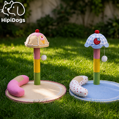 Cute Umbrella Cat Scratching Post with Hanging Ball – Colorful Cat Scratcher & Play Station