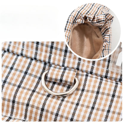 Plaid Padded Dog Dress with Harness Ring – Warm Winter Coat for Small Dogs, Cute Ruffle Puppy Jacket