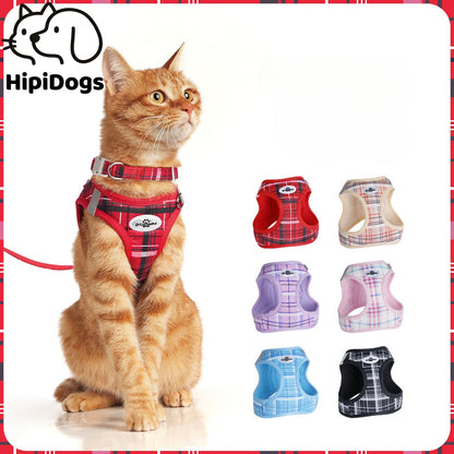 Plaid Cat Harness and Leash Set – Adjustable Soft Mesh Escape-Proof Vest Harness for Indoor & Outdoor Cats