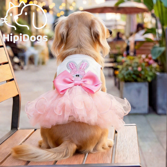 Cute Bunny Dog Dress | Easter Pet Tutu Dress with Bow | Princess Pet Outfit for Small Dogs & Cats | HipiDogs