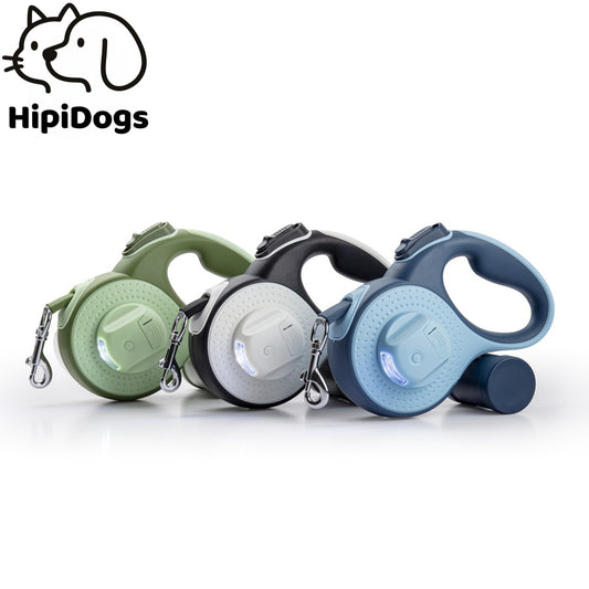 Retractable Dog Leash with Built-In LED Light & Waste Bag Holder
